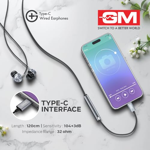 Image of GM G+ Type-C Wired Earphones with HD Mic | 14mm Drivers, Pure Bass Sound | Half-in-Ear Comfort Fit | Lightweight & Durable | USB-C Earphones for Calls, Music & Gaming