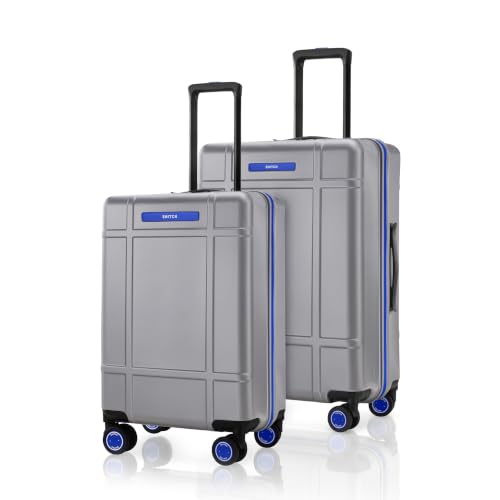 Image of SNITCH Blink 2Pc Set Silver Polycarbonate Hard Travel Suitcase - Trolley Bag Set of 2 & Luggage with 8 Wheels, Premium Lock, Wet & Dry Pouch & Free Shoe Bag