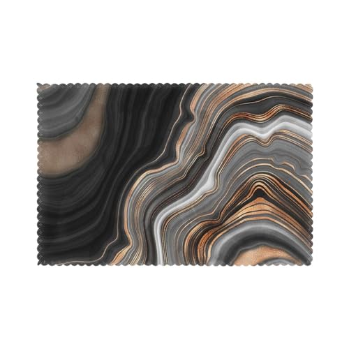 Elegante mármol Negro con Vetas Doradas y cobrizas,Juego de 6 manteles Individuales Lavables para Mesa de Comedor, Resistentes al Calor, 30 x 45 cm