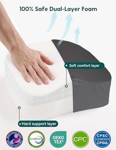 Image of Babelio Ergo-Designed Booster Seat for Kitchen Chair, Promote Proper Upright Posture, Toddler Booster Seat for Dining Table, Suitable for 18 Months to 5 Years, Faux PU Leather Cover, Dark Grey