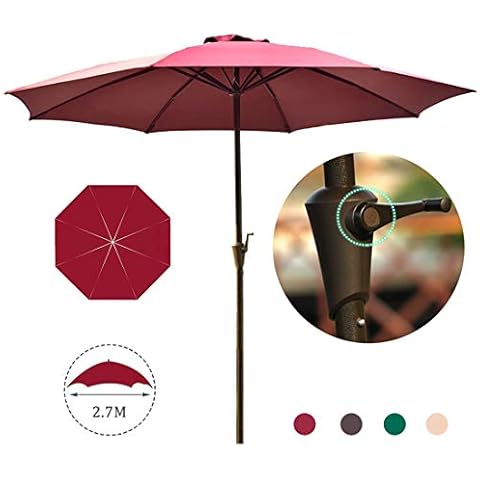 Garden Parasol Tx Ø 2.7m/ 8.8ft Umbrella UV50+ Protective Sun Shade Umbrella Iron Pole Polyester Soft Pelmets Parasol with Winding Crank for Outdoor/Patio/Beach/Pool Cover