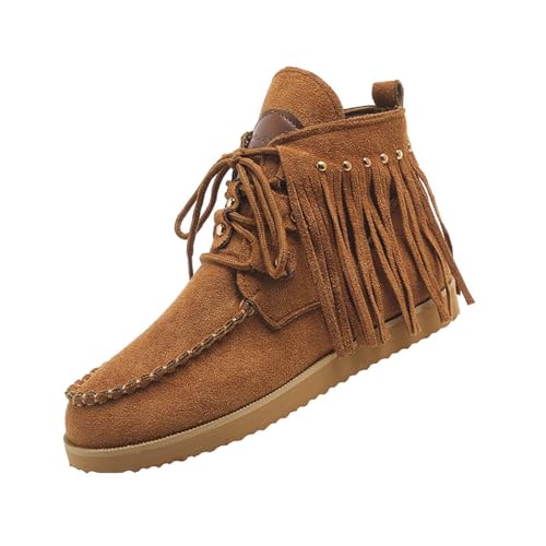 Botas de tobillo con flecos para mujer, botas vaqueras de estilo bohemio, botas clásicas con...