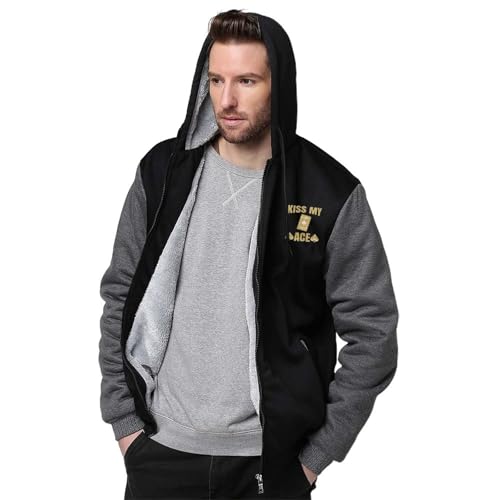 Kiss My Poker Casual Hoodies for Men Full Zippered Winter Sweatshirt Fleece Warm Thick Jacket Coat