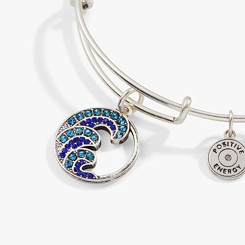 Alex and Ani Wave Charm Bangle Bracelet, Path of Symbols, Shiny Argentium Silver Finish, 2 to 3.5 in2