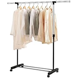 Perchero Para Ropa De Herreria edihome, Burro Ropa, Perchero Colgador de Ropa, 43x160x150 cm, Vestidor, Acero Galvanizado, Portátil con Ruedas, para colgar Ropa