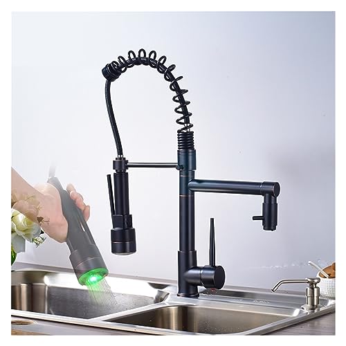 Robinet LED cuisine mitigeur &eacute;vier bec pivotant extractible eau chaude