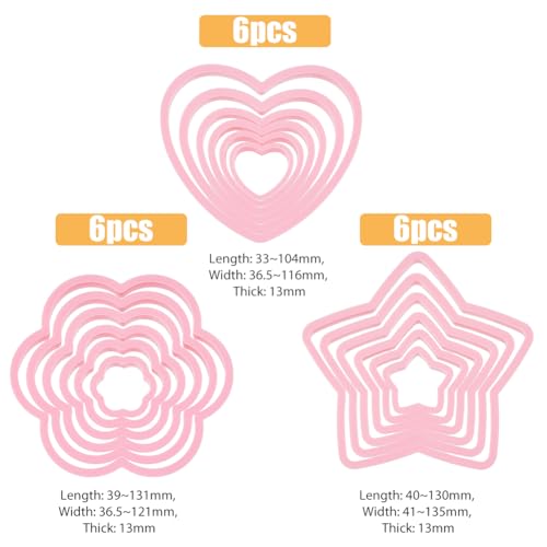 SUPERFINDINGS 18pcs 3 Style Plastic Cookie Cutters Polymer Clay Cutters Heart Clay Cutter Pink Star Flower Cookies Fondant Mouldss for DIY Biscuit Baking Tool - Image 2