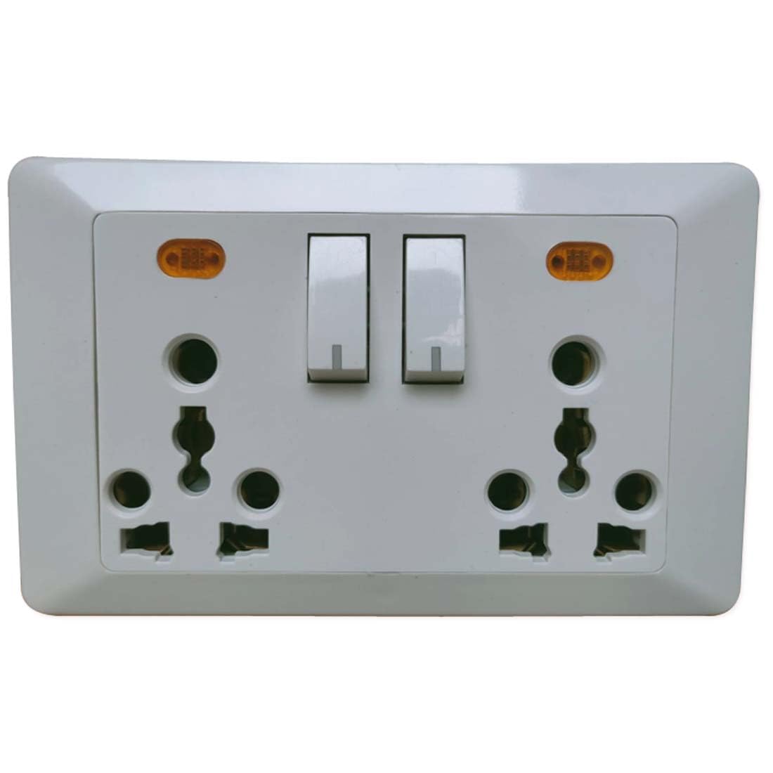 Jmd Gold Modular International Extension Switch & Socket 3 Pin 3 Way Two Socket 6/13/16 Amp Two Switch 16 A with Indicator Heavy Duty Multipurpose Use 240 V White