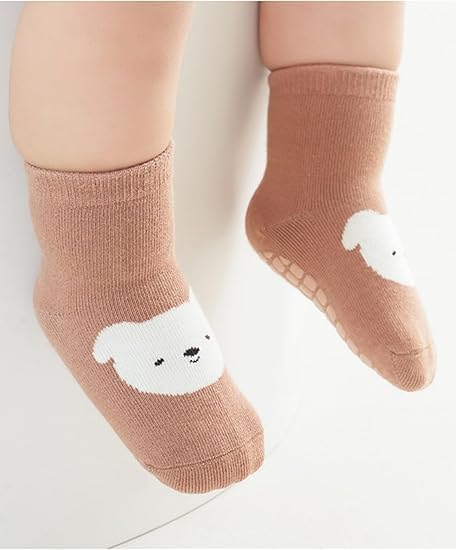 Image of 5Pcs Set Non-Slip Baby Socks Summer Season For 0-3 Years, Anti Slip Grip Ankle Socks With Non Skid Soles Infants, Baby Socks With Grip For Toddler Baby Girl Boys Cartoon Socks
