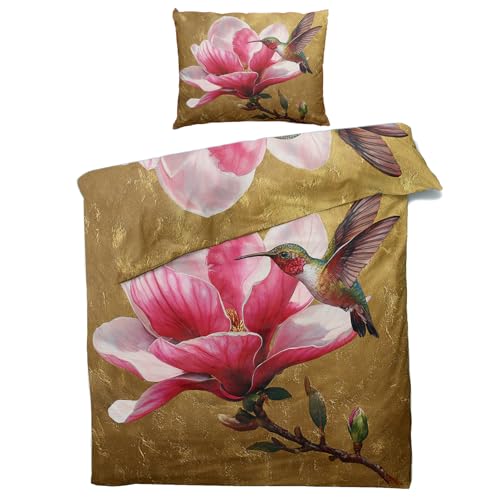 Housse de couette 220x240 colibri zippée en microfibre douce et fluide