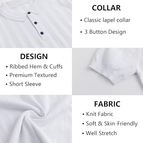 Polo de punto para hombre manga corta, texturizado, elástico, casual con cuello para golf de verano miniatura 7