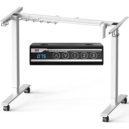 SHW Estación de trabajo eléctrica con marco de escritorio de pie | Escritorio ergonómico de altura ajustable para computadora para el hogar y la oficina | Blanco