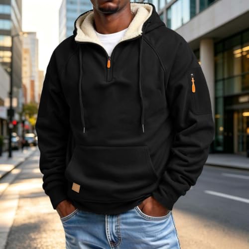 Mens Sherpa Lined Quarter Zip Hoodie Thick Thermal Warm Winter Sweatshirt - image 5