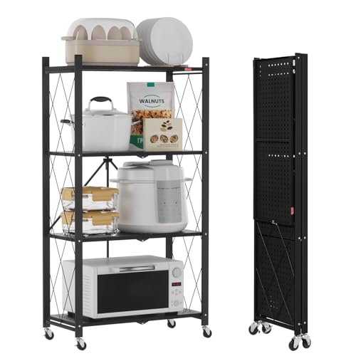 DEANIC Klappregal, 4 Regal Bücherregal, Küchenregale mit Rollen, Metallregal zur Aufbewahrung für...