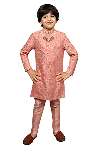 AHHAAAA Silk Blend Kids Indian Ethnic traditional Party Wear Sequin Print Indo-Western Sherwani Set For Boys