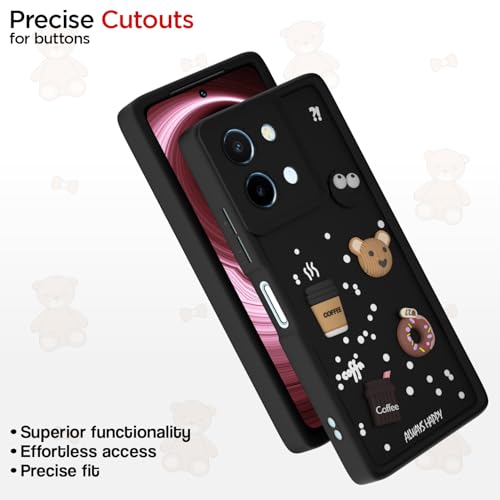 Image of Pikkme Back Cover for Vivo T3x 5G / Vivo Y200i 5G | Cute Fun Cartoon 3D Bear Silicone Full Body Protection Bumper Case (Black)