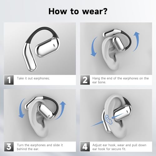 Image of Open Ear Clip Wireless Earbuds Bone Conduction Headphones, Bluetooth 5.4, Open Ear Design for Running Fitness,office，Built-in Mic, IPX7 Waterproof, LED Display Charging Case,Ear Hooks Ear Buds