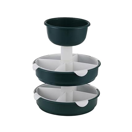 Pinakine Hot Pot Platter Plastic Fruit Drain Basket Rotary Food Plate Household Tool 3 Tier Green|70025654PNK