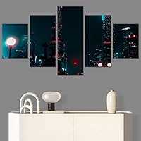 SIGNWIN 5 Panel Canvas Wall Art City Illuminations for Home Decorations Ready to Hang - 60