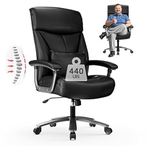 Asukale Ergonomischer Bürostuhl 200kg, Chefsessel, Schreibtischstuhl, Bequem XXL Breiter Sitzfläche, verdickte Gepolstert, Höhenverstellbar, mit Lendenkissen, für Große Menschen, Kratzfeste Leder