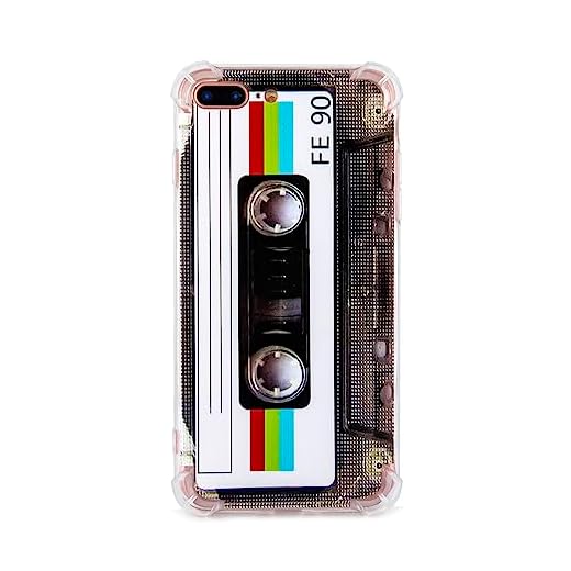 FAteam Matte Finish Heavy Duty Soft Back Cover with Reinforced Corners TPU Soft Bumper Retro Cassette Tape Case Compatible with iPhone 7 Plus/iPhone 8 Plus