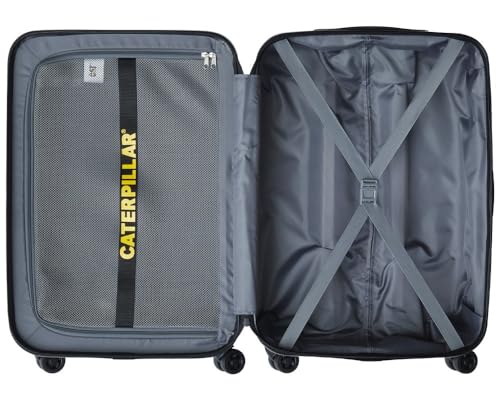 Image of Caterpillar Industrial Plate 55 CM Small Hardside ABS Cabin Suitcase Trolley Bag Cabin Bags for Travel in Flight 7kg with 8 Spinner Wheels TSA Lock with TSA Lock for Men & Women - Black