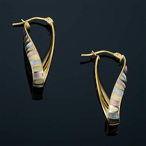 KoolJewelry 14k Tricolor Gold Scalloped Twisted Oval Hoop Earrings3