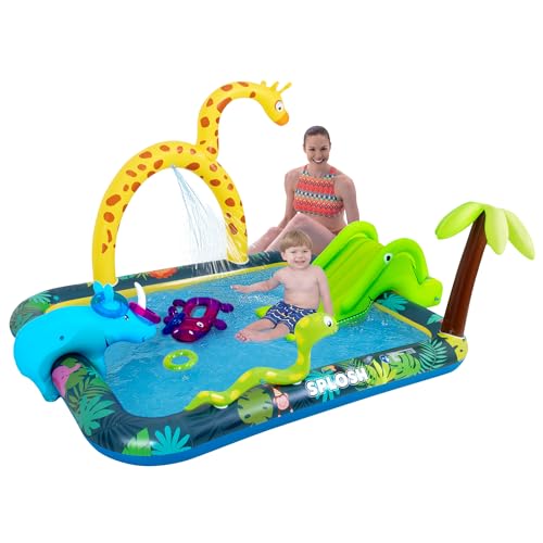Splosh Jungle Animal Activity Paddling Pool Spray & Splash Pool With Slide