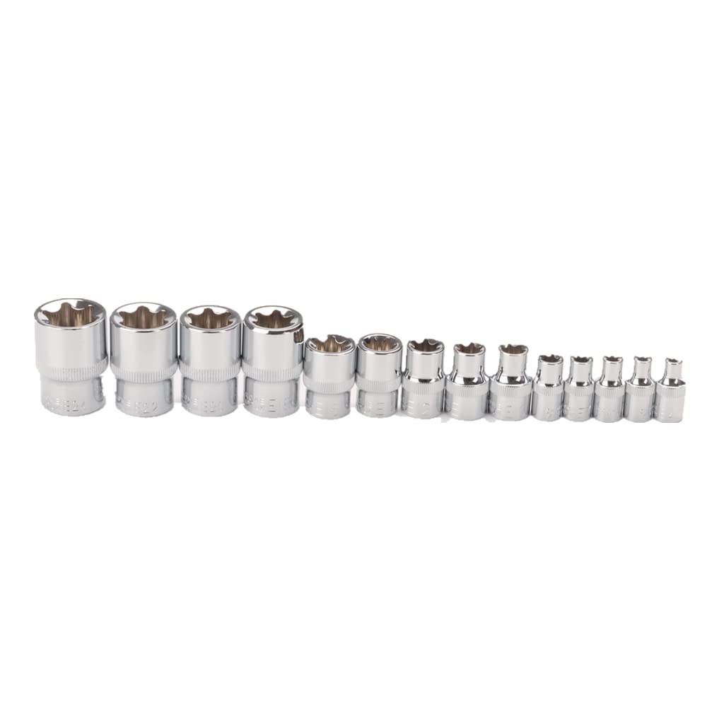 Juego de llaves de vaso Torx en forma de E, 14 piezas, forma de estrella y flor, herramienta de reparación de automóviles E4 E5 E6 E7 E8 E10 E11 E12 E14 E16 E18 E20 E22 E24