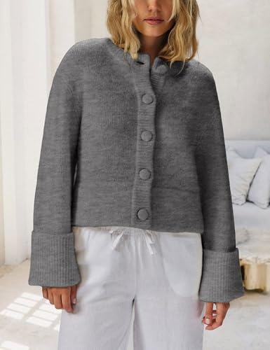 Women's Cardigans Chunky Button Sweaters Casual High-Folded Sleeve Knit Jacket Cozy Fashion Clothing 20252