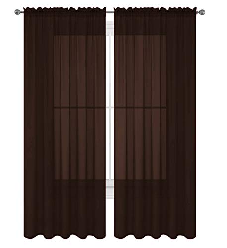 Decotex 2 Piece Solid Chocolate Brown Elegant Sheer Curtains Fully Stitched Panels Window Treatment Drape 55" X 84" #TOP8