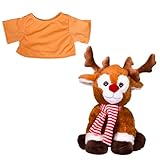 Plush Gear Randall The Reindeer with Orange T-Shirt Fits 14-18 inch Stuffed Toys – Soft Plush Reindeer Toy for Kids, Collectors, Holiday Decor, Birthday Gifts, Nursery and Playroom Decorations