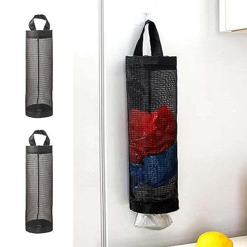 TAFACE 2 Stück Plastiktütenhalter, hängender Müllsackhalter, atmungsaktives Netzregal, Faltbare Netz-Hängeaufbewahrungsbeutel mit Haken, geeignet für Küche, Badezimmer, Schlafzimmer usw. (Schwarz)