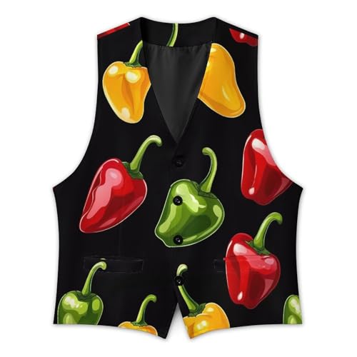 Colorful Chili Pepper Mens Slim Fit Suit Vest Dress Waistcoat Casual Business Vest3