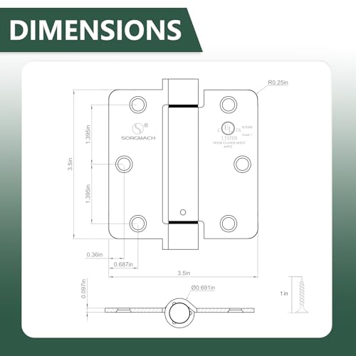 Self Closing Hinge 3 ½"x 3 ½" Oil Rubbed Bronze Auto Close Spring Hinge Adjustable 3 1/2 Inch Door Closer Hinge 1/4" Radius Corner for Commercial Auto Self-Closing Door UL Listed, 3 Pieces by SORGMACH - Image 5