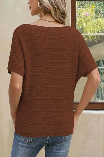Image of Cakulo Womens Off The Shoulder Batwing Short Sleeve Crochet Tops 2026 Spring Summer Sweater Top Knit Beach Cover Up