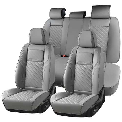 Image of Coverado Car Seat Covers Full Set 5 Pieces, Luxury Nappa Leather Seat Covers Universal Fit Waterproof Non-Slip Breathable Front & Back Automotive Seat Protectors for Cars, SUVs, Trucks