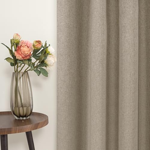 Image of YoungsTex Burlap Taupe Linen Blackout Kitchen Curtains 40 Inch Length, Short Thermal Insulated Drapes with Grommet Darkening Privacy for Bedroom Window, 2 Panels, 42 X 40 Inch