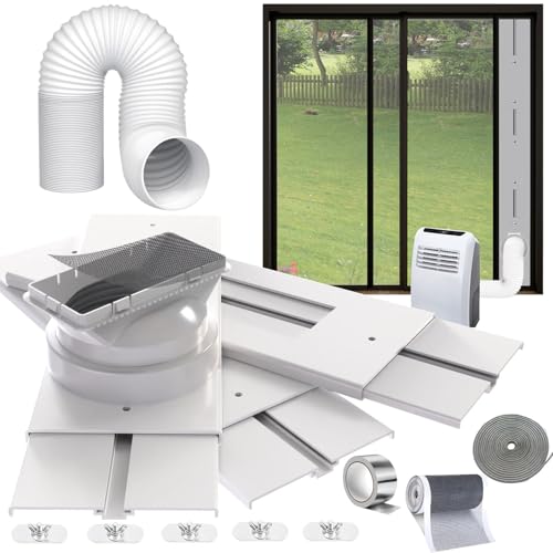 Gulrear 95"Sliding Door AC Vent Kit with Φ 5.1"Extendable Hose Screen net & Weather Stripping Universal 5.0/5.9 Inches Coupler for Sliding Glass/Window Portable AC Energy Saving Airtight Seal System