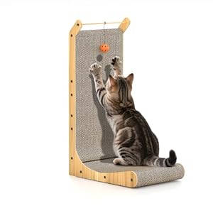 Dogat Katzenkratzer L-förmiges Katzenkratzbrett 68 cm hoch vertikaler Kratzbaum mit Ball Spielzeug Möbelschutz für Innenkatzen Karton 68 cm