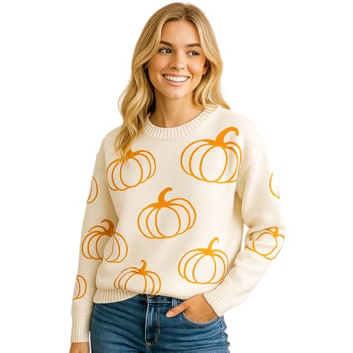 Unisex Pumpkin Pattern Sweaters Cozy Fall Knitwear for Men and Women Halloween Cozy Seasonal Apparel or Winter