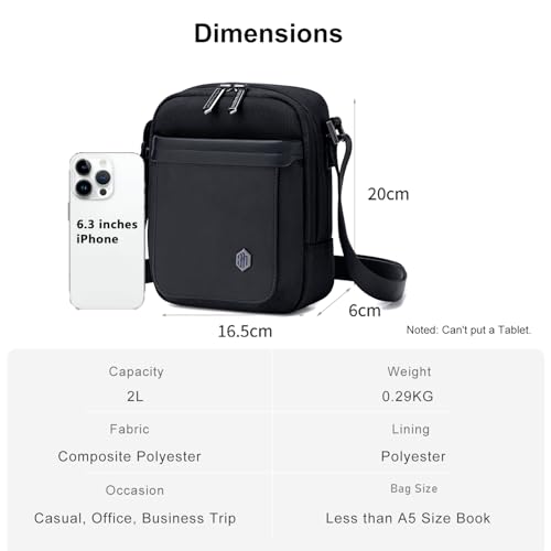Image of Arctic Hunter Small Sling Bag for Men 2L Compact Side Bag for Mobile Lightweight Multi-pocket Passport Bag for Men Mini Cash Bag Padded Shoulder Bag for Casual Office Daily, Black
