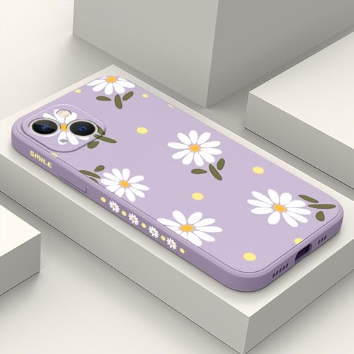 LEECG for iPhone 13 Case Flower Butterfly Cute Astronaut Design Phone Cover Soft Microfiber Lining Slim Liquid Silicone Case for iPhone 13-Daisy Purple