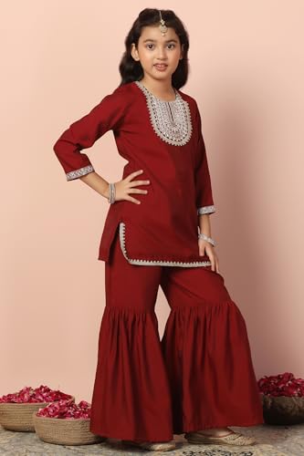 Image of Fashion Dream Girl's Chanderi Silk Ethnic Kurta and Sharara Set|Kids Salwar Suit Set|Sharara Set for Girls