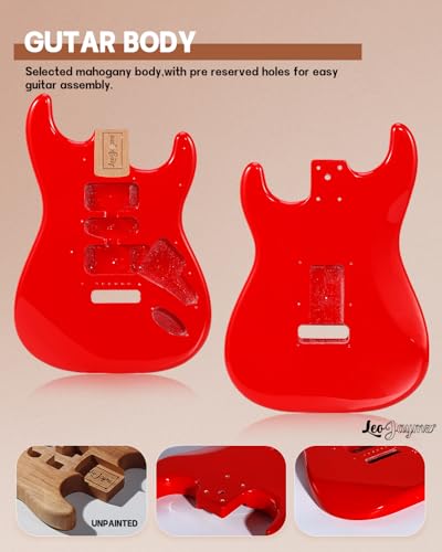 Image of Leo Jaymz DIY ST Style Electric Guitar Kits,Spray-painted Mahogany Body,Laurel Wood Fingerboard and Maple Neck, including all Components (ST-Carnival Red)