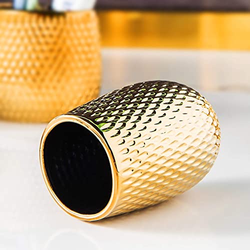 Gold Bathroom Accessory Set 4 Piece Ceramic Bath Accessories Sets Complete, Rain- Drop Shaped Bathroom Essential With Toothbrush Holder & Dish, Tumbler,Soap Dispenser Set For Bath Decor #TOP4