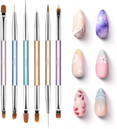 Beetles Gel Nail Art Brushes, 6 Pcs Double-Ended Fingernail Art Design Pens
