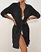 Bsubseach Swimsuit Coverup for Women Button Down Bathing Suit Cover Up Ruffle Hem Summer Beach Shirt Dresses with Pocket Black M