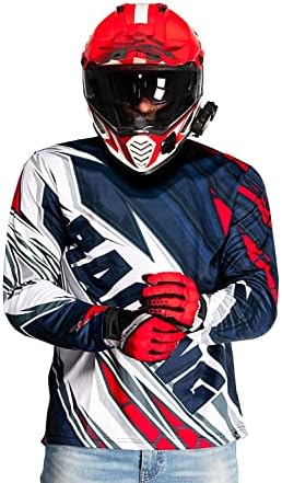 WANDERLOOMS Racing Primo Riding Jersey for Men | Full Sleeve Graphic Printed V Neck Cycling T-Shirt for Bikers, Sports & Outdoor Activities