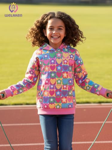 Image of WELAKEN Girls and Toddlers' Pullover Printed Hoodie Sweatshirt with Kangaroo Pocket